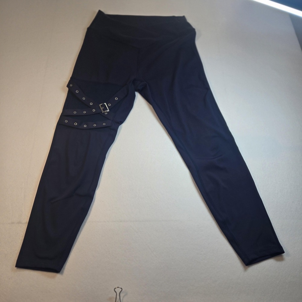 Halara Leggings Womens L Navy Blue Excellent Crossover Buckle Strap Mesh 7/8